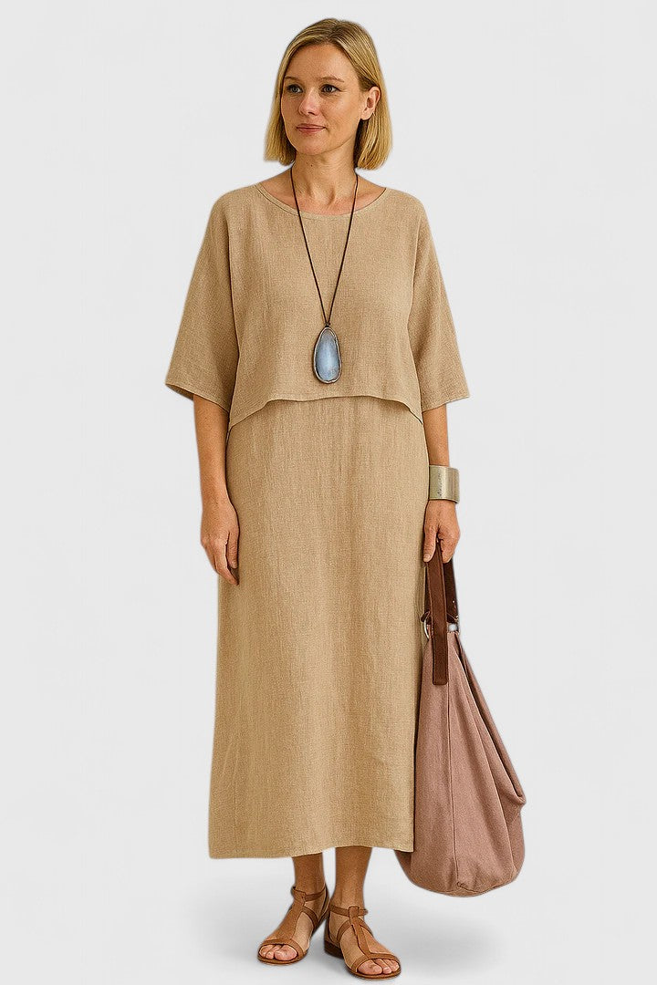 Lea | Conjunto Feminino de Duas Peças Vestido Longo e Blusa de Manga Curta