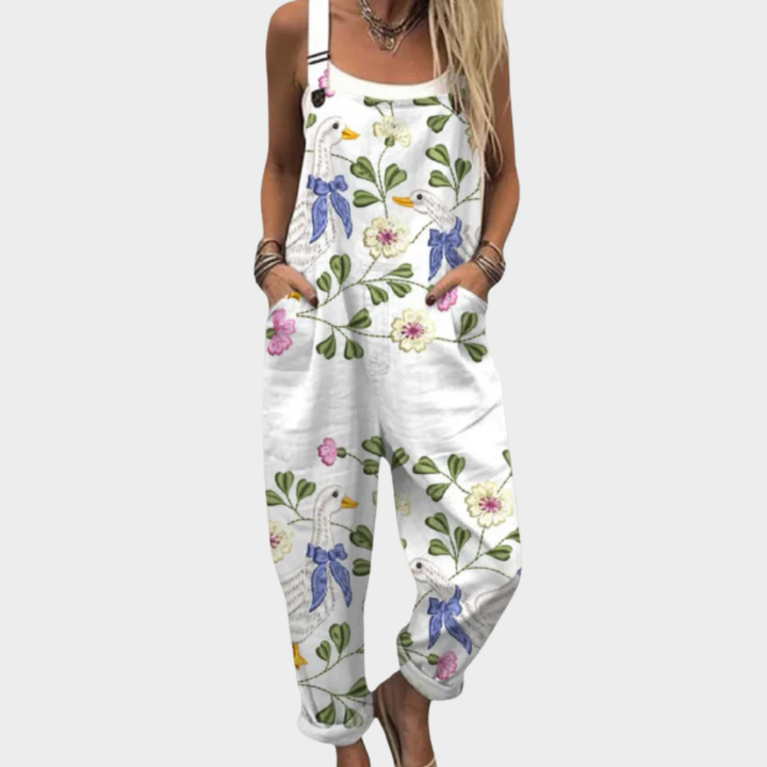 Printed Overalls for Women - Tapered Leg Jumpsuit