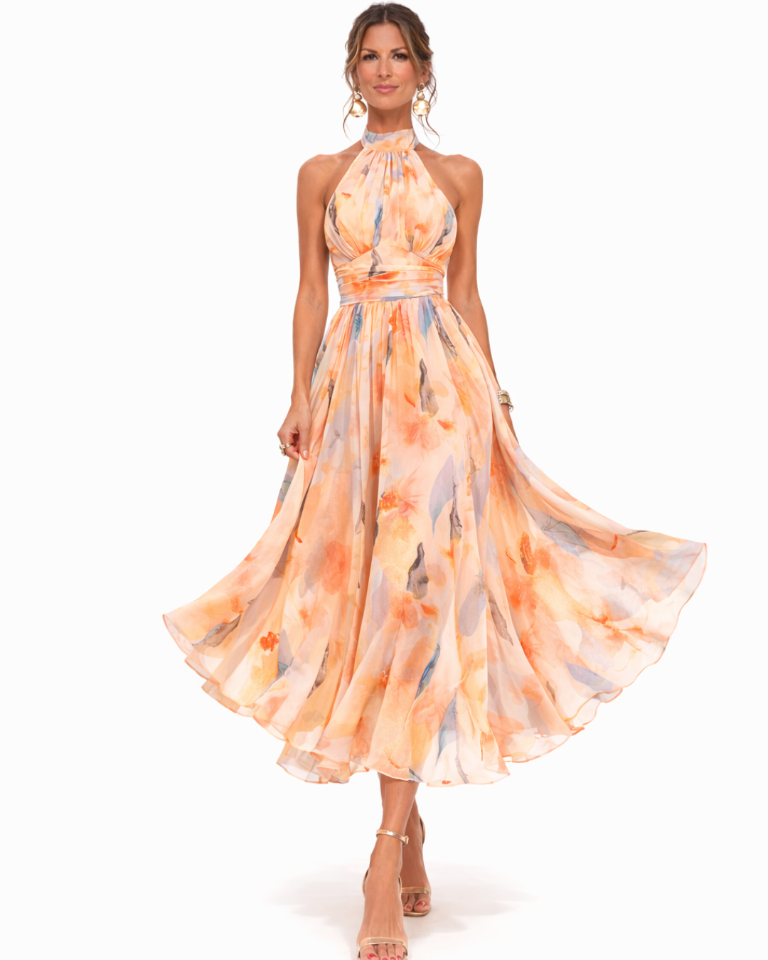 Watercolor Print Halter Maxi Dress for Women