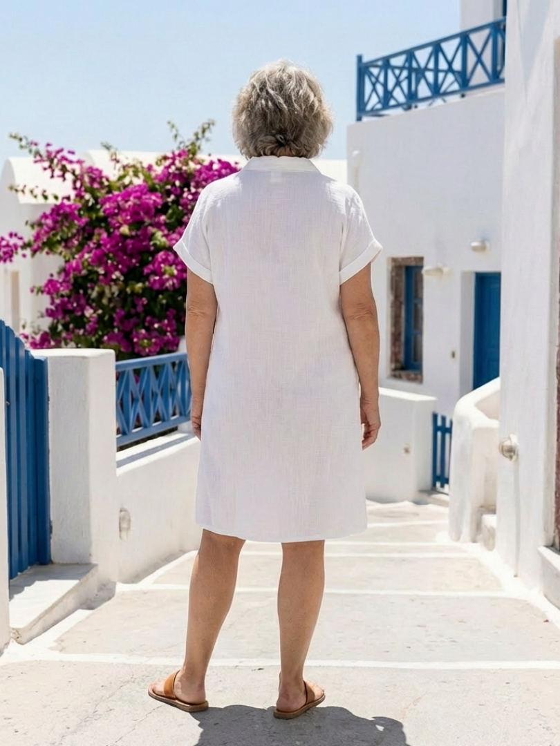 Helene | Vestido de manga corta con bolsillo delantero hasta la rodilla