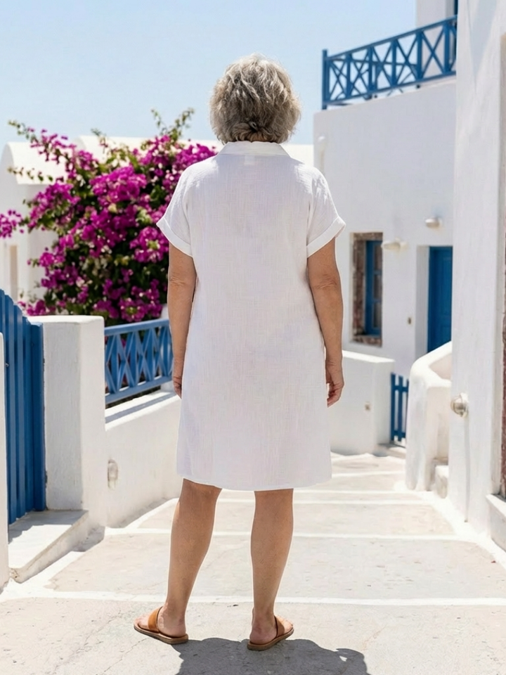 Helene | Vestido de manga corta con bolsillo delantero hasta la rodilla