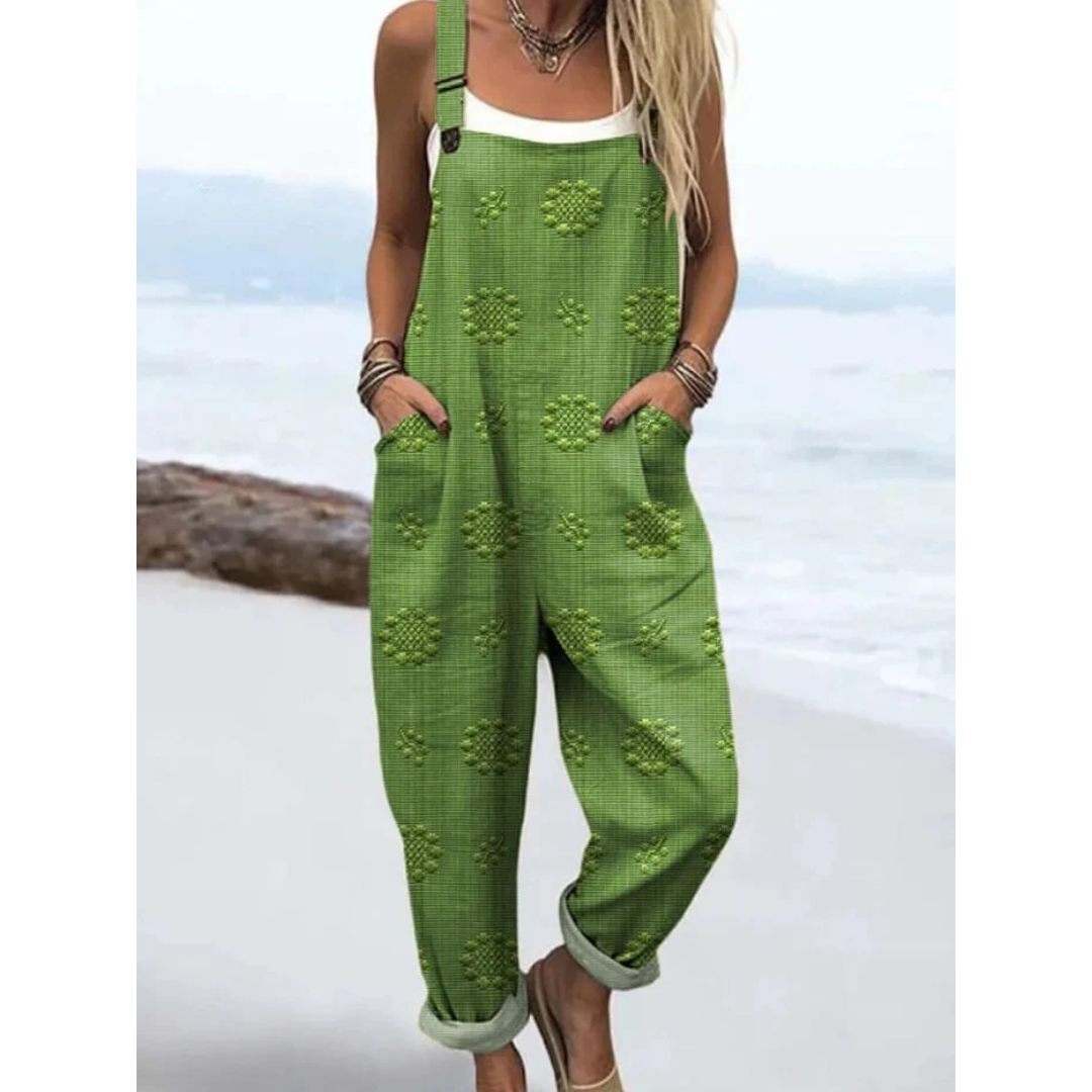 Women's Printed Jumpsuit - Tapered Leg Overalls with Stretch