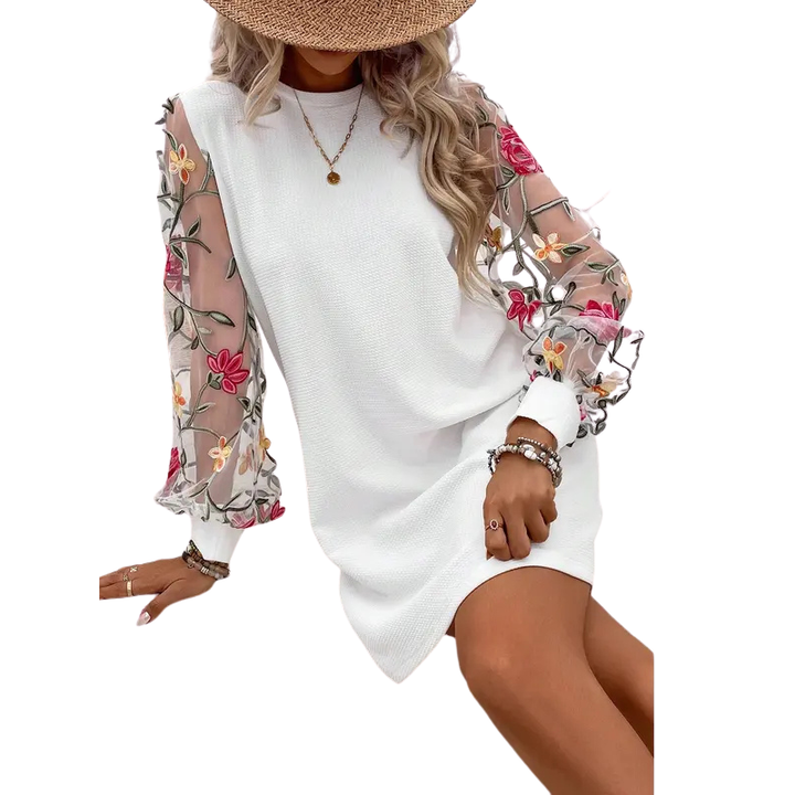 LUCY – Vestido con mangas obispo bordadas con flores