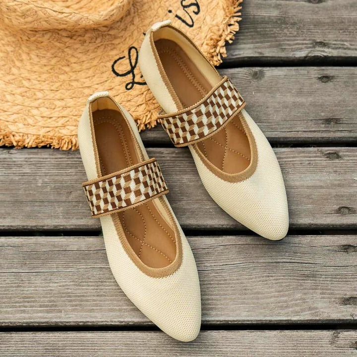 Pippa | Sapatilhas Mary Jane Femininas com Bico Fino e Tricô estilo Ballet