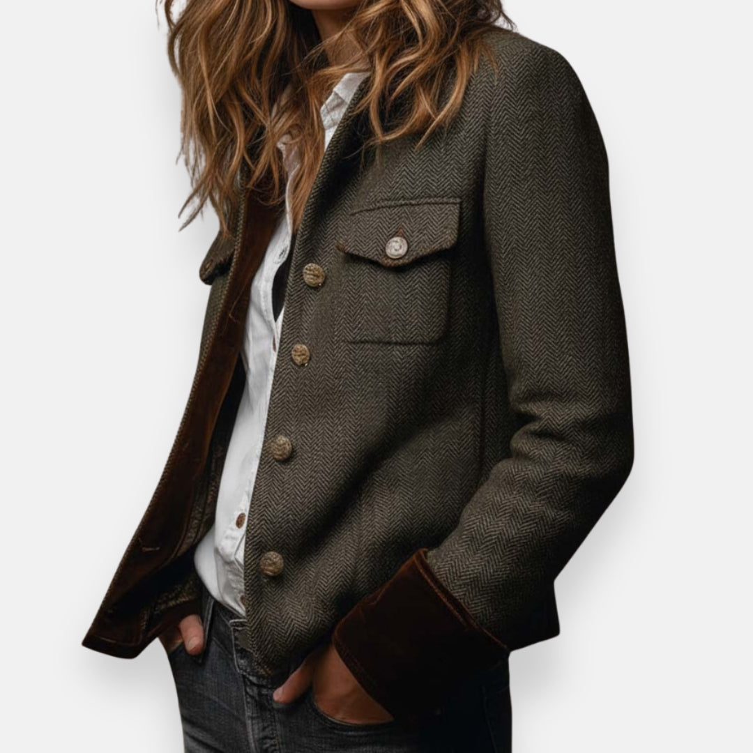 Colette™ | Chaqueta de Tweed con Detalles de Terciopelo