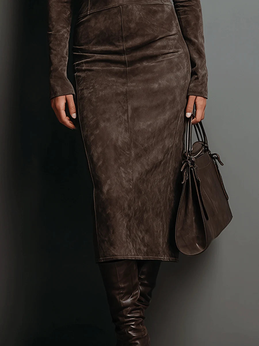 Lunori™ | Vestido Midi de Gamuza Frosina