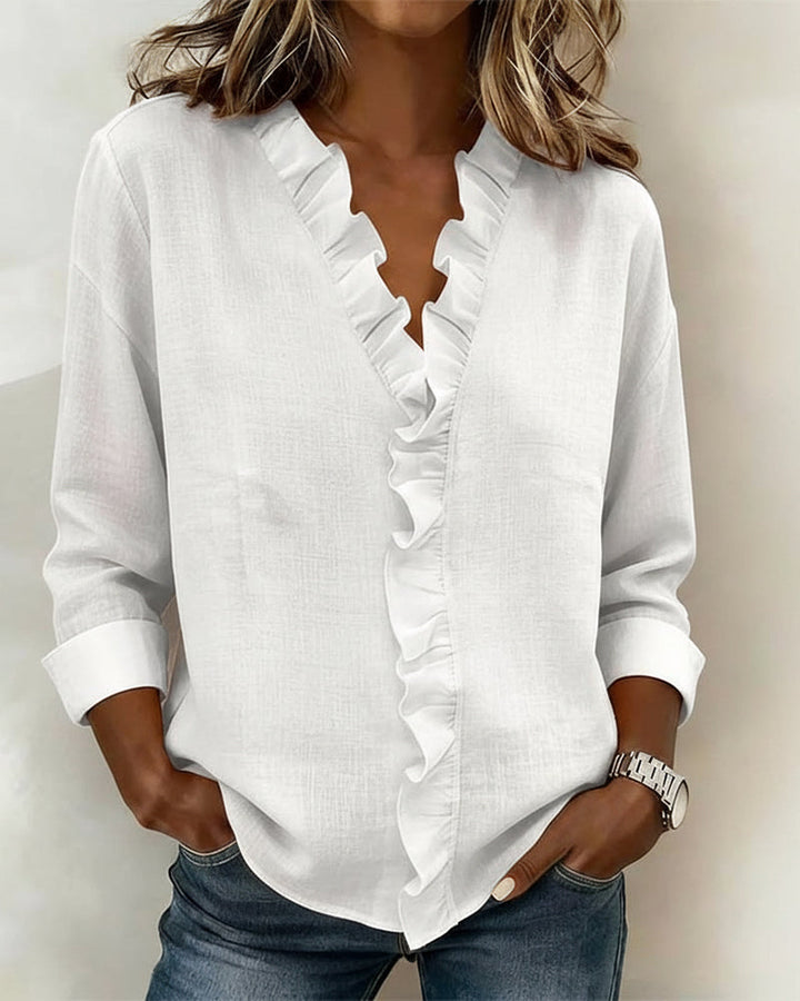 Sophie | Blusa de manga larga con volantes y escote en V para mujer, top de primavera