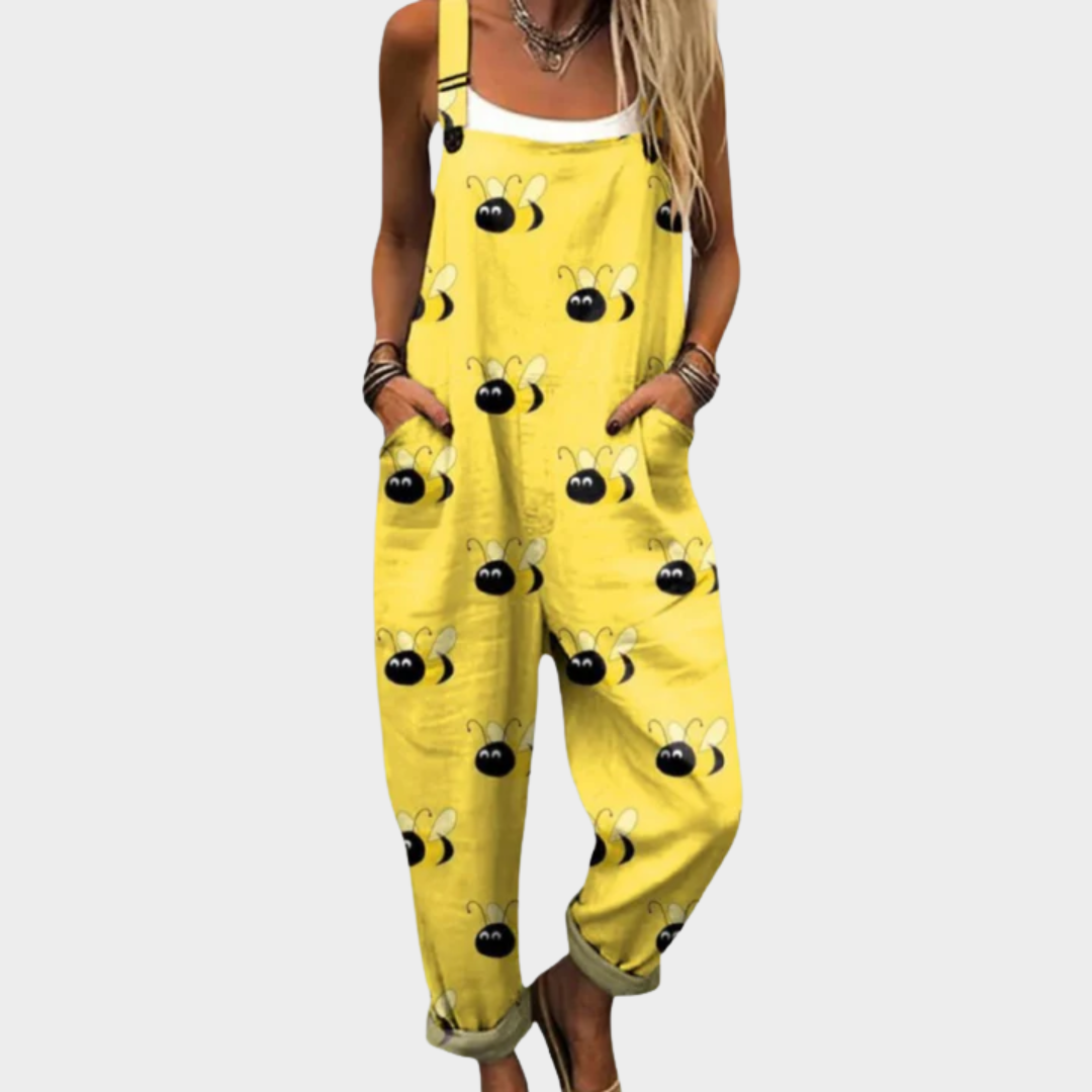 Printed Jumpsuit for Women - Relaxed Fit Overalls with Pockets