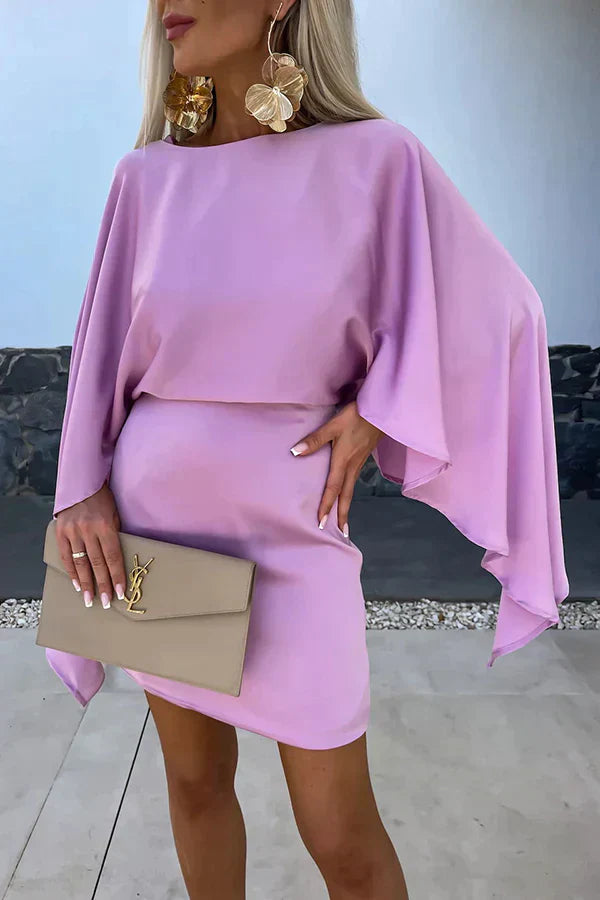 Cleo | Vestido Mini com Mangas Capa Feminino, Bodycon Batwing para Coquetel