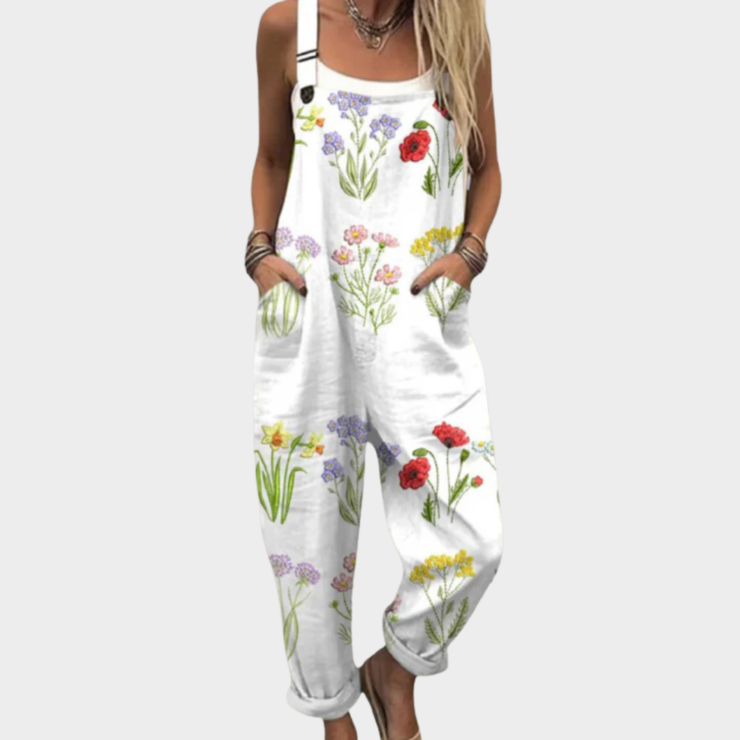 Women's Printed Overalls - Adjustable Strap Jumpsuit