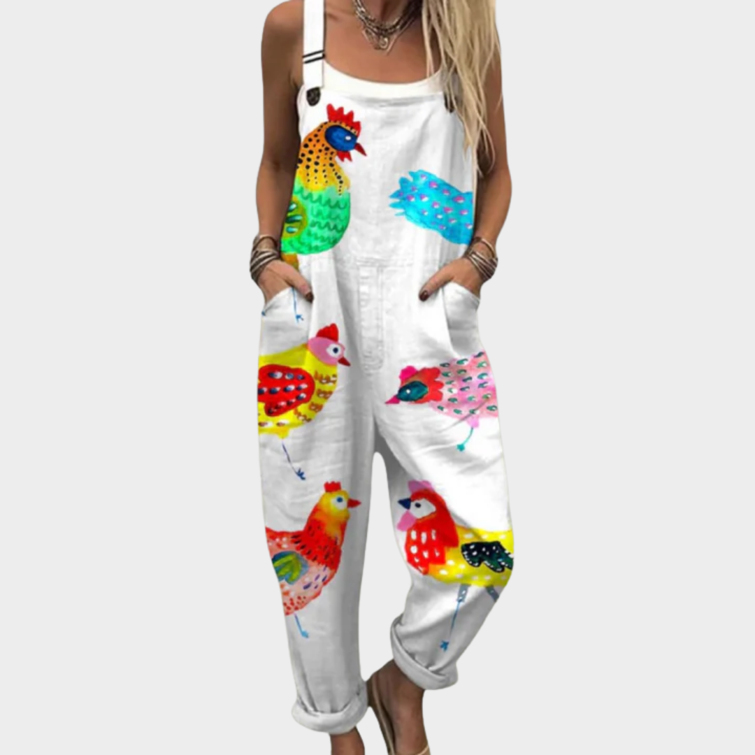 Wide Leg Jumpsuit for Women - Printed Overalls Relaxed Fit