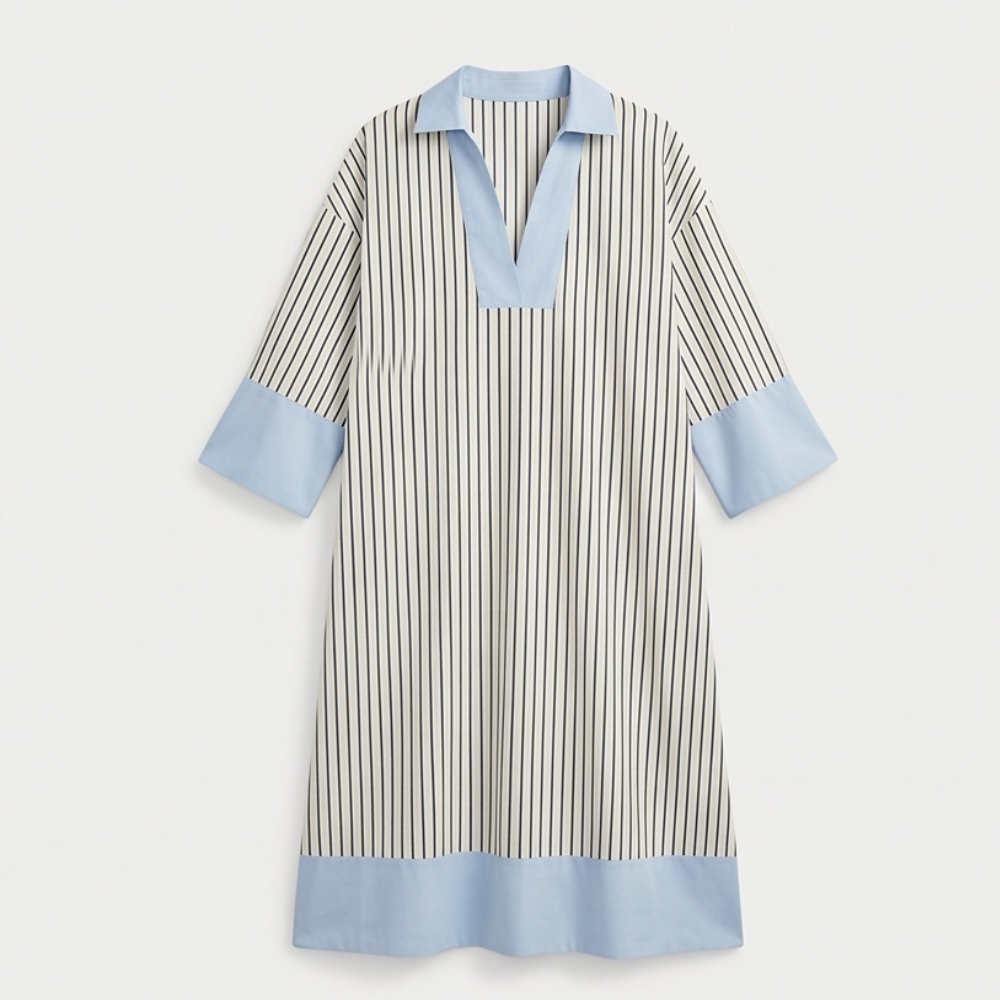 Striped Midi Dress Kaftan with Contrast Cuffs