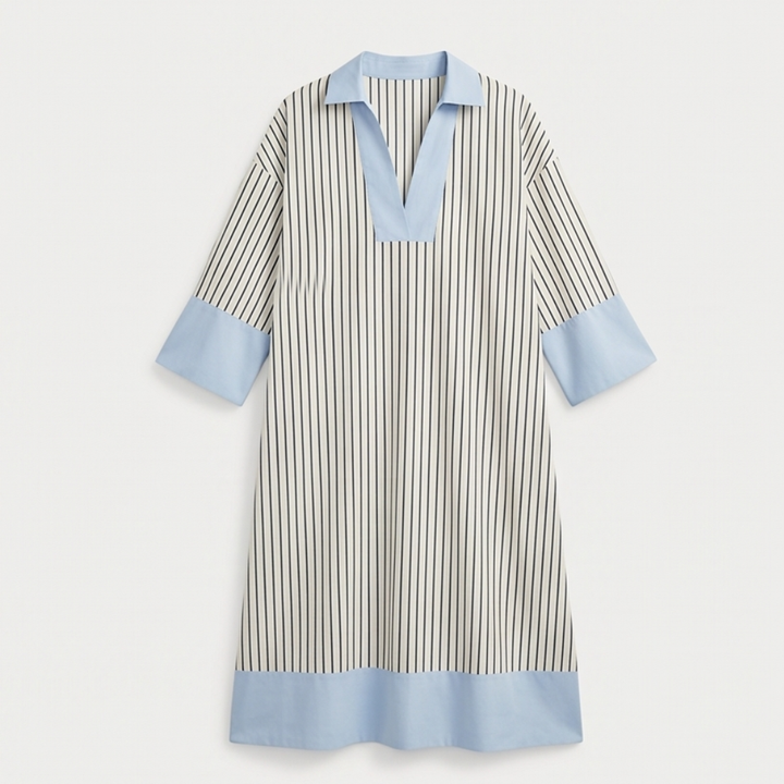 Striped Midi Dress Kaftan with Contrast Cuffs