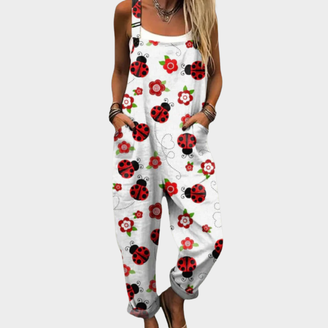 Wide Leg Overalls for Women | Printed Jumpsuit with Adjustable Straps
