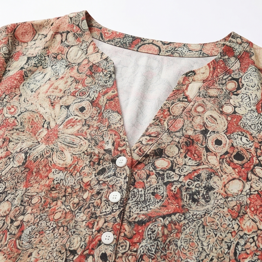 Floral Midi Dress with Pockets - V-Neck A-Line Silhouette