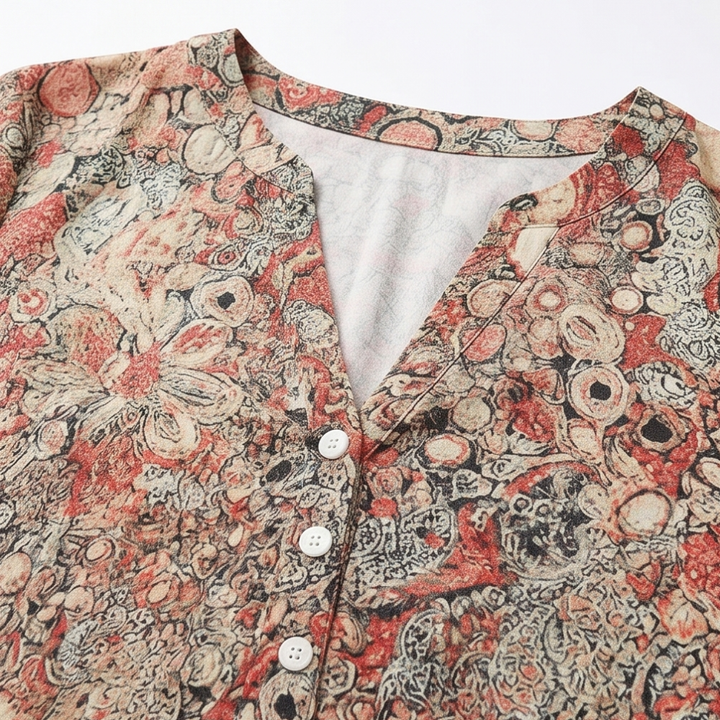 Floral Midi Dress with Pockets - V-Neck A-Line Silhouette