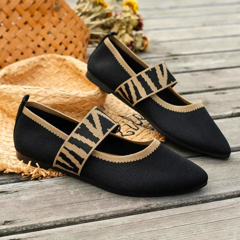 Pippa | Sapatilhas Mary Jane Femininas com Bico Fino e Tricô estilo Ballet