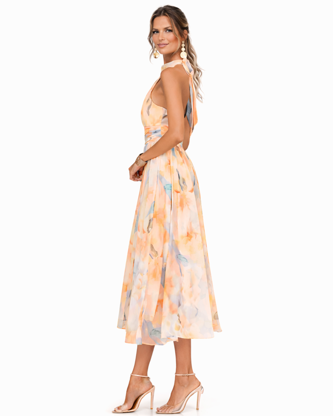Watercolor Print Halter Maxi Dress for Women