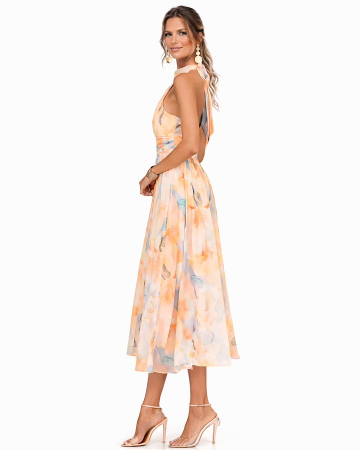 Watercolor Print Halter Maxi Dress for Women