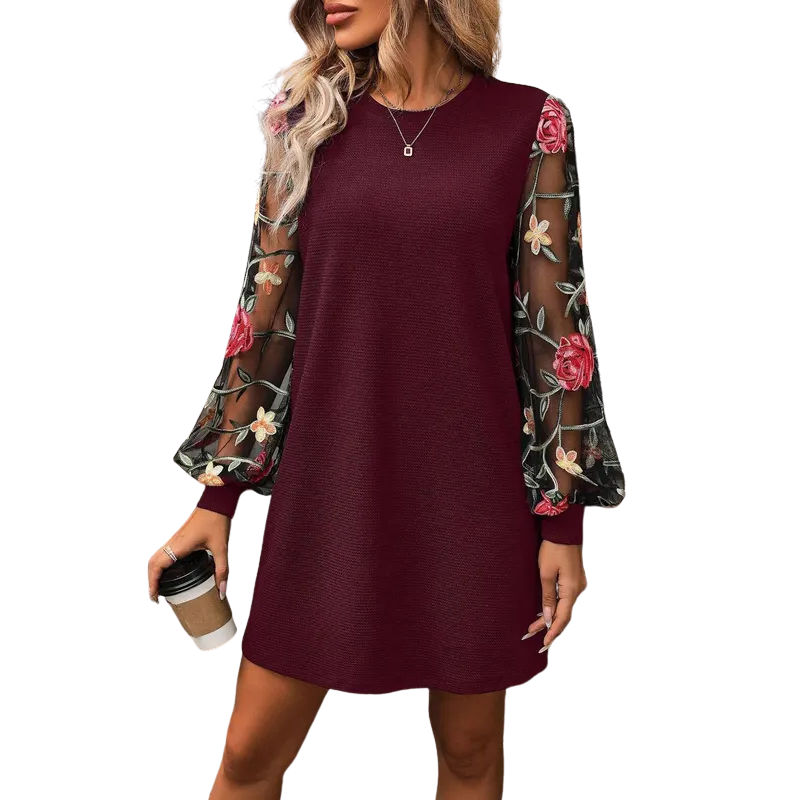 LUCY – Vestido con mangas obispo bordadas con flores