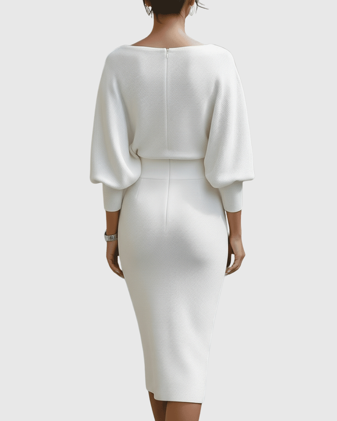 Vivienne | Vestido midi acanalado para mujer con cuello vuelto y mangas murciélago
