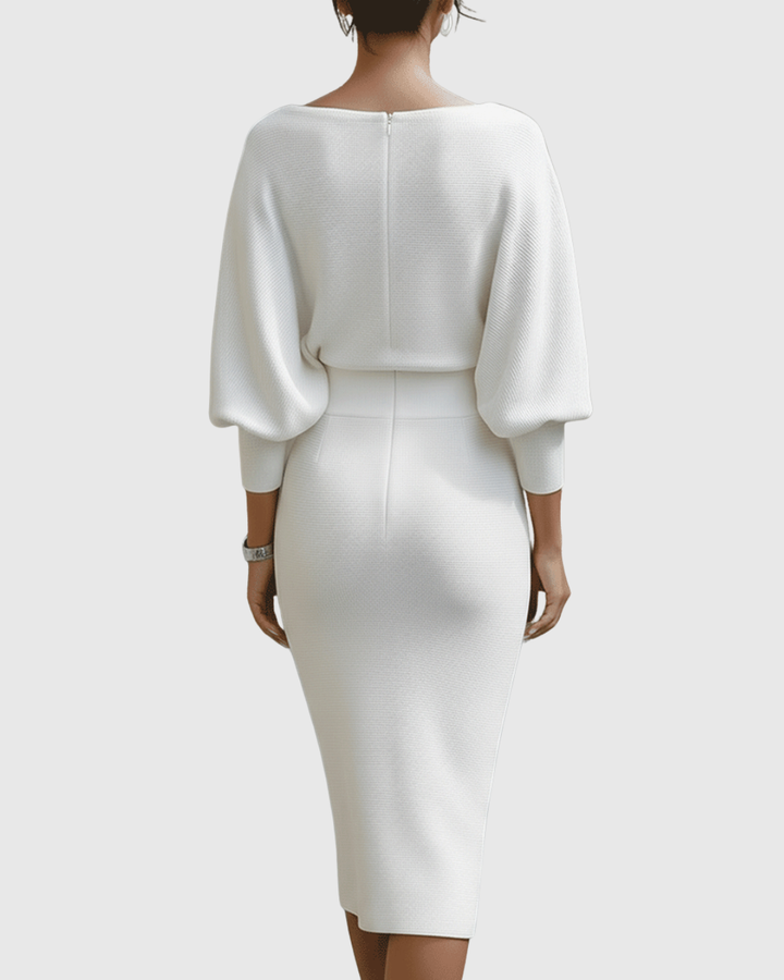 Vivienne | Vestido midi acanalado para mujer con cuello vuelto y mangas murciélago