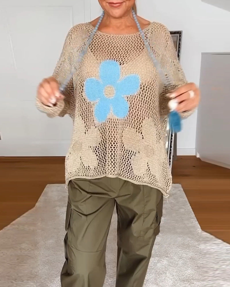 Bloom | Blusa Feminina de Crochê Floral com Manga Longa e Trama Aberta