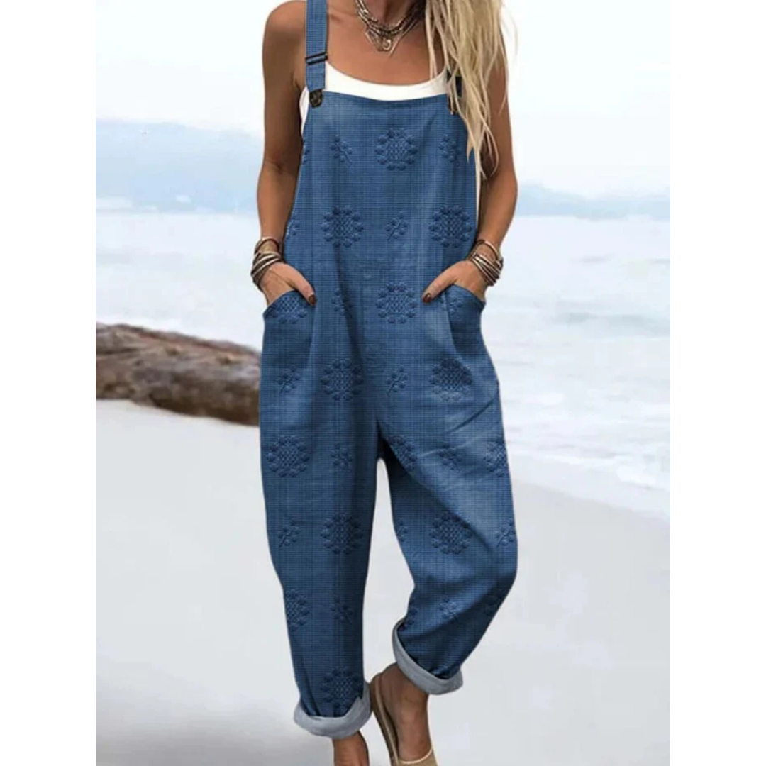 Women's Printed Jumpsuit - Tapered Leg Overalls with Stretch