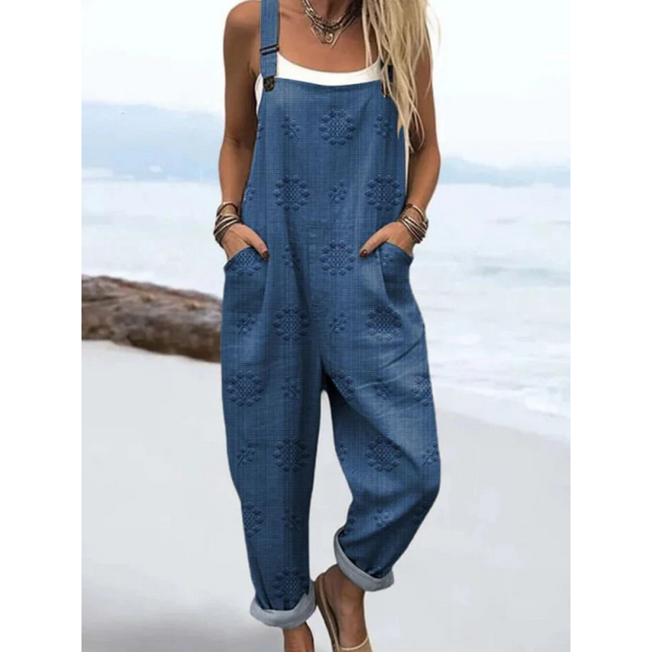 Women's Printed Jumpsuit - Tapered Leg Overalls with Stretch