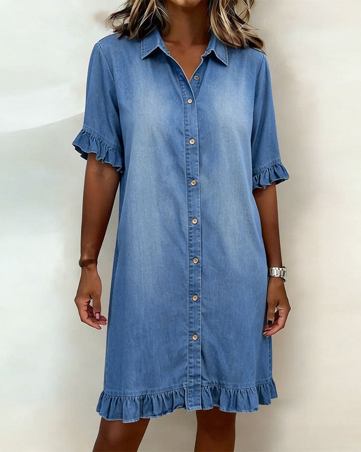Belinda | Vestito in denim comodo con arricciature che valorizzano la figura