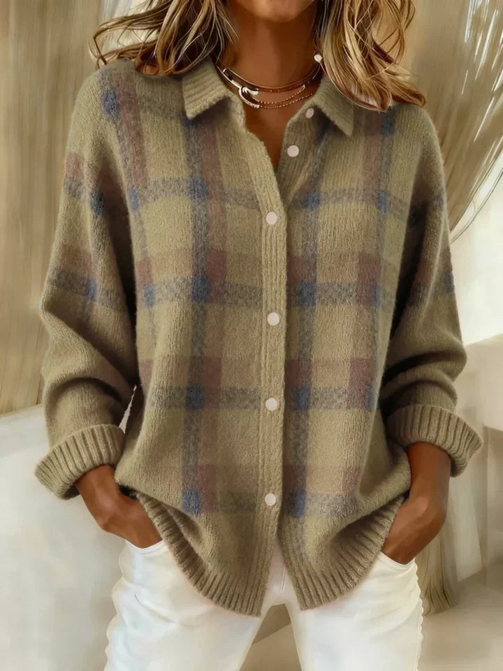 Checkered Sweater Women's Pullover Relaxed Fit Retro Style