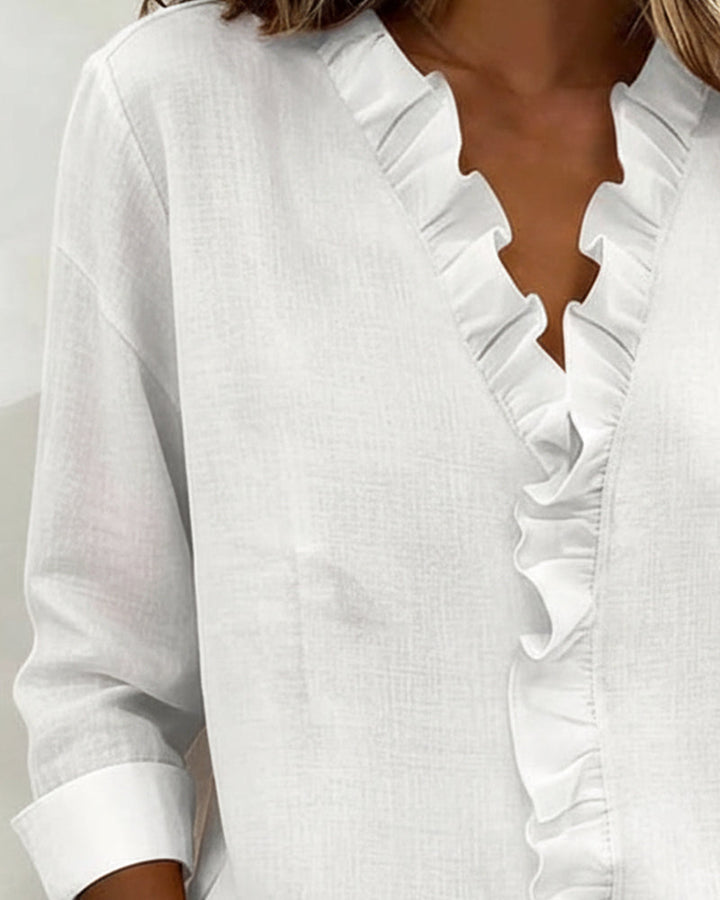 Sophie | Blusa de manga larga con volantes y escote en V para mujer, top de primavera
