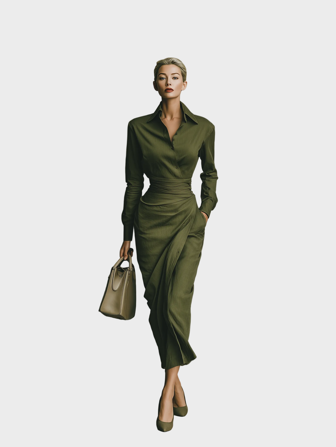 Gabby | Vestido maxi para mujer en mezcla de algodón color verde ejército MDA2281I8T