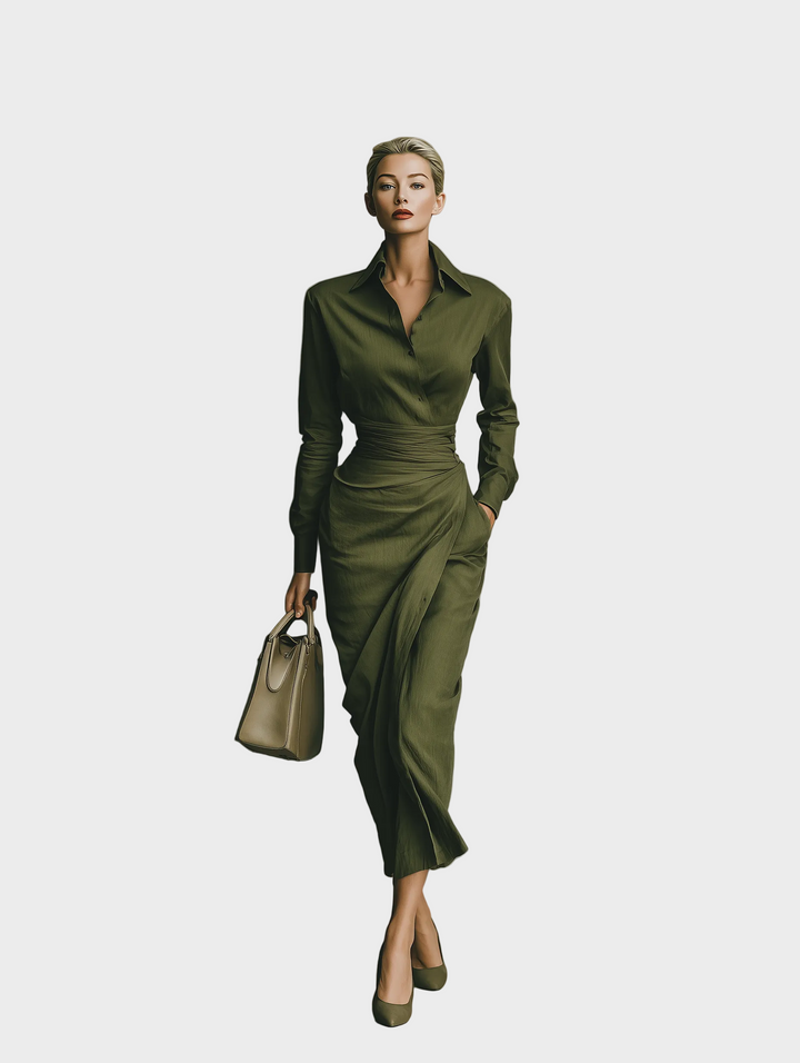 Gabby | Vestido maxi para mujer en mezcla de algodón color verde ejército MDA2281I8T
