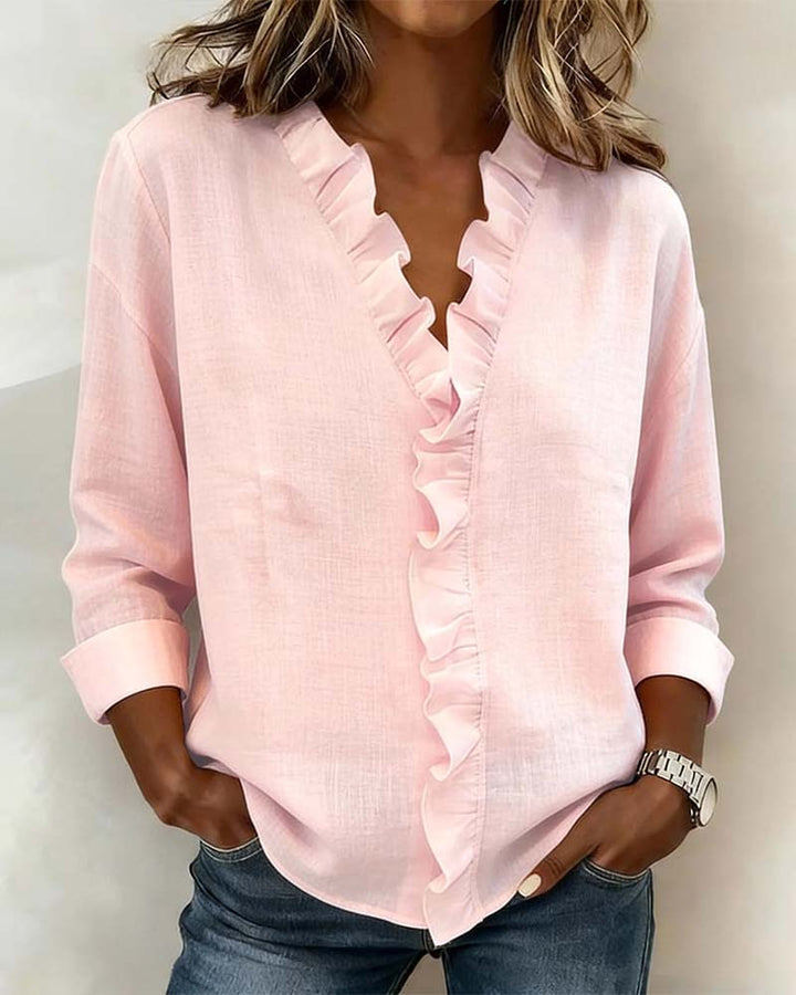 Sophie | Blusa de manga larga con volantes y escote en V para mujer, top de primavera