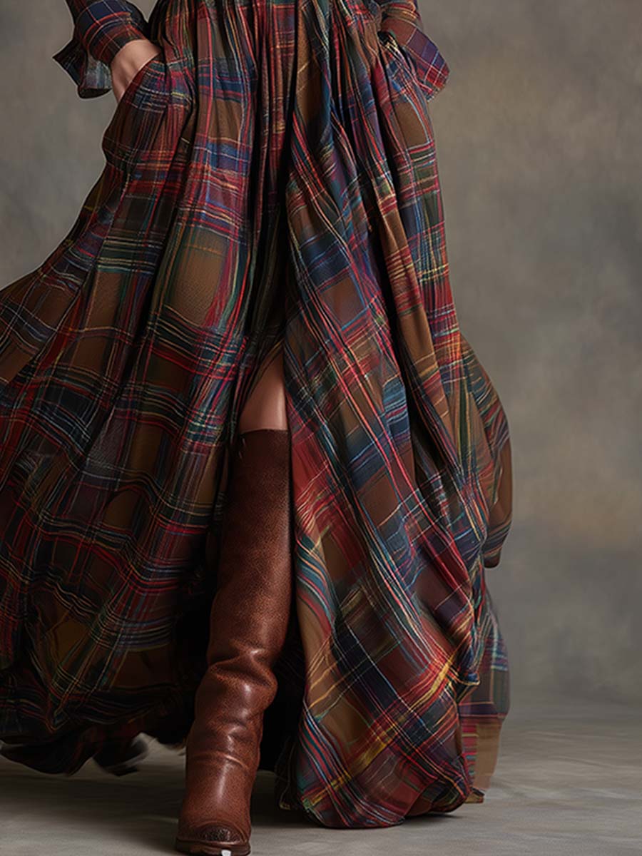 Giulietta - Vestido camisa maxi a cuadros con cinturón