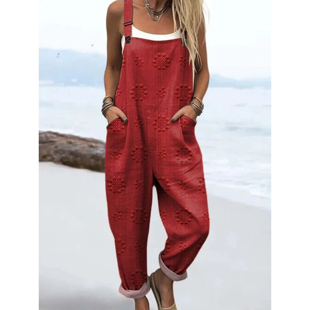 Women's Printed Jumpsuit - Tapered Leg Overalls with Stretch