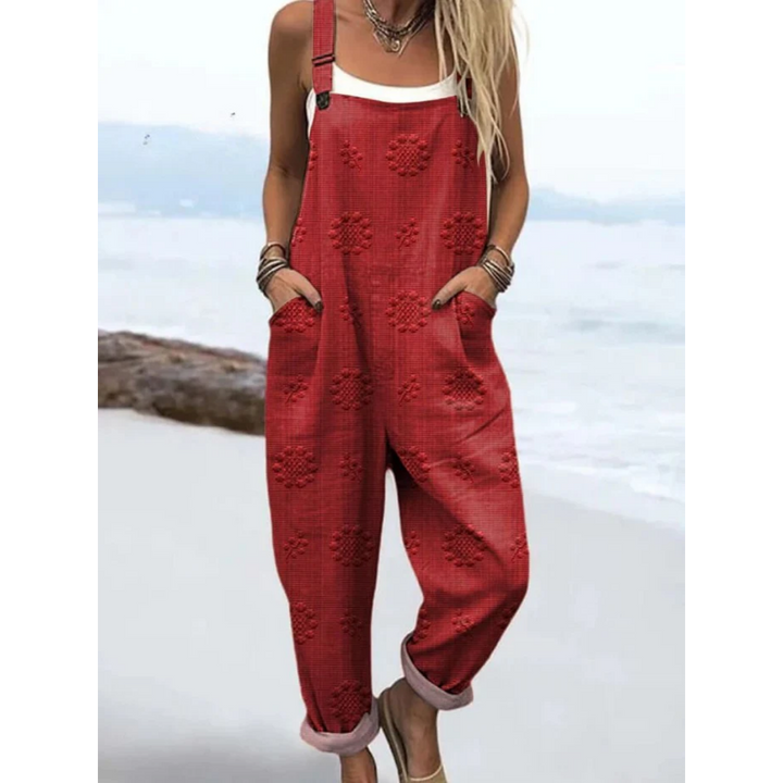 Women's Printed Jumpsuit - Tapered Leg Overalls with Stretch