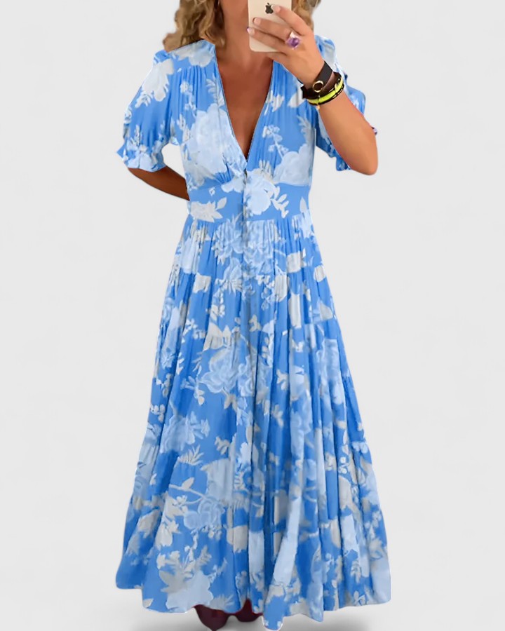 Minelda | Elegantes florales V-Ausschnitt-Kleid
