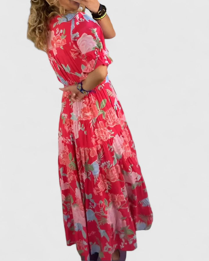 Minelda | Elegantes florales V-Ausschnitt-Kleid