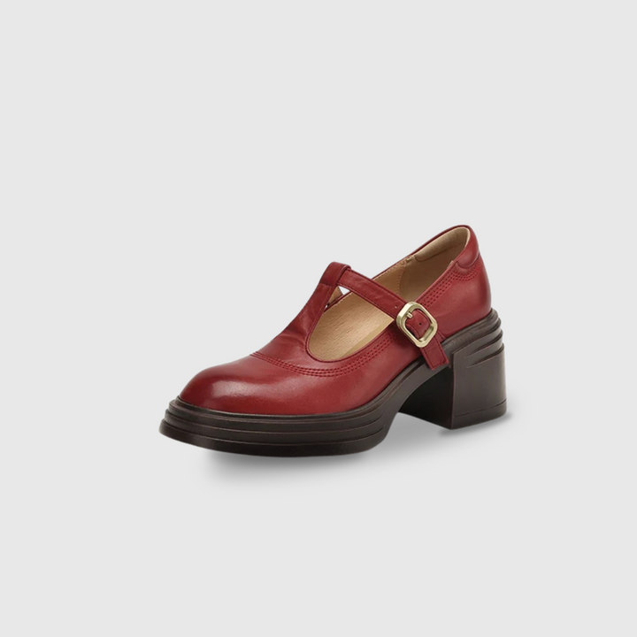 Rowena | Zapatos Mary Jane de tacón grueso para mujer, punta redonda con correa