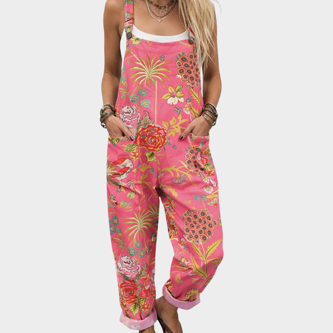 Wide Leg Overalls for Women - Printed Jumpsuit with Relaxed Fit