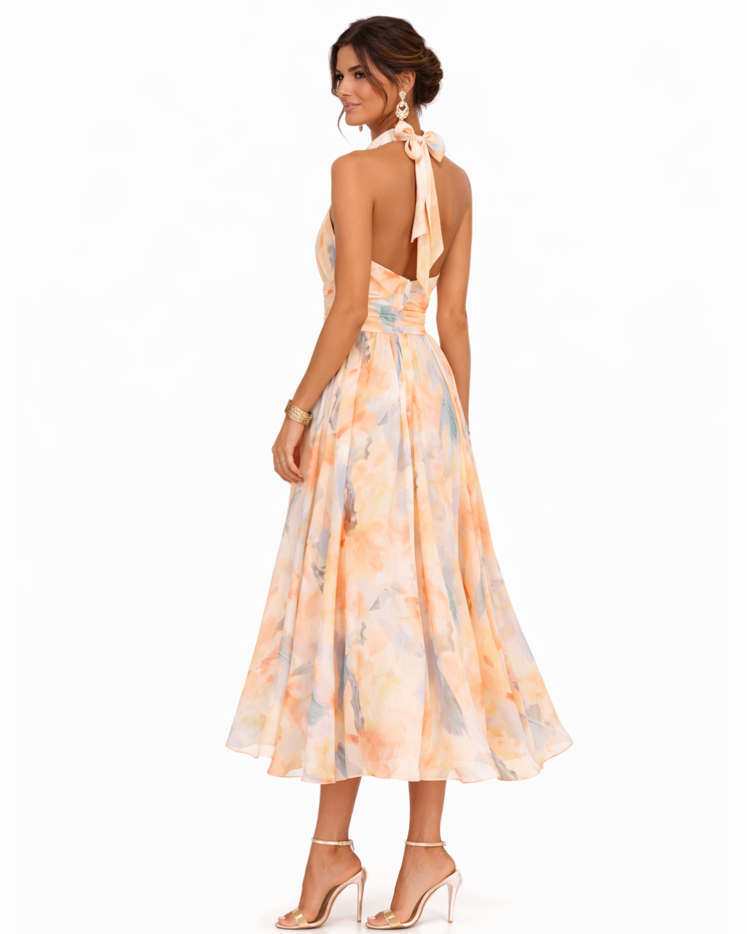 Watercolor Print Halter Maxi Dress for Women