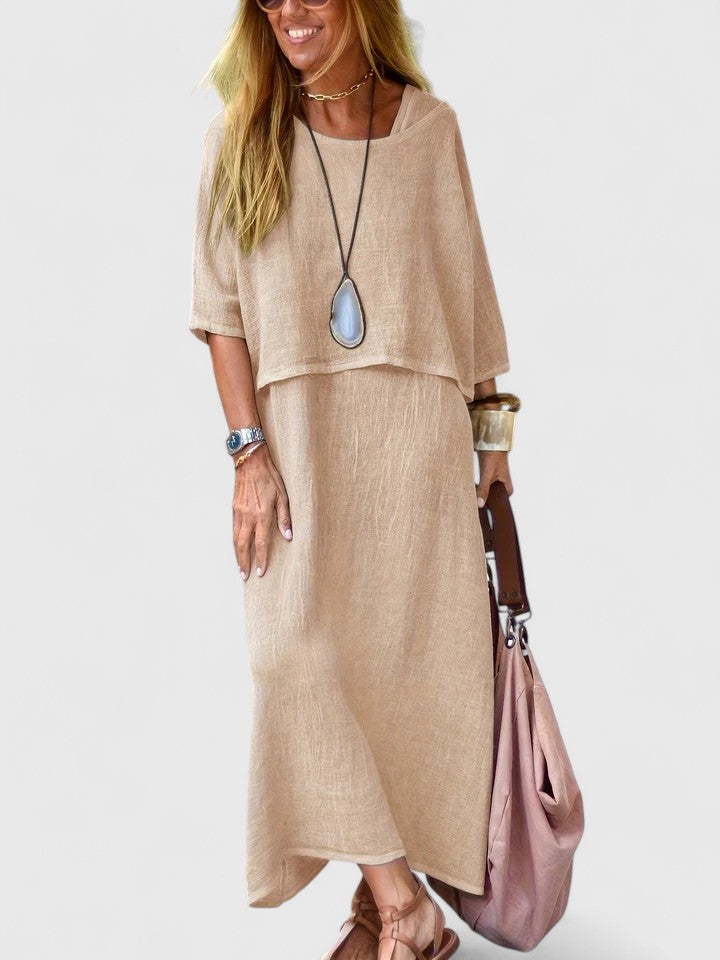 Lea | Conjunto Feminino de Duas Peças Vestido Longo e Blusa de Manga Curta
