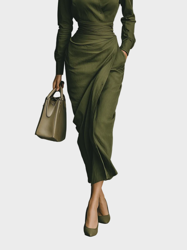 Gabby | Vestido maxi para mujer en mezcla de algodón color verde ejército MDA2281I8T