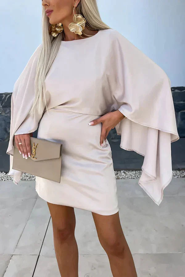 Cleo | Vestido Mini com Mangas Capa Feminino, Bodycon Batwing para Coquetel