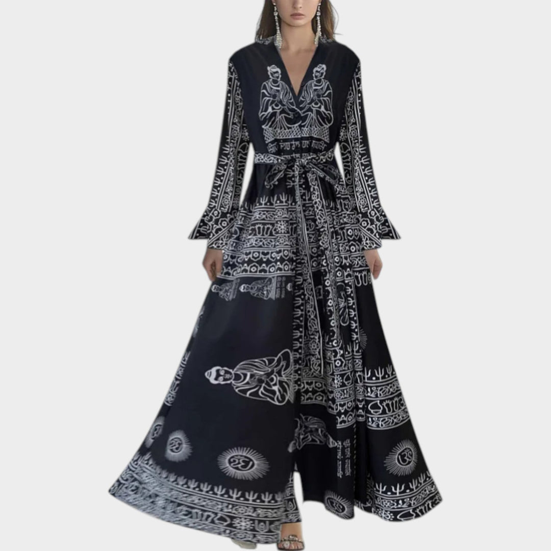 Floral Maxi Dress for Women - Elegant Chiffon V-Neck Gown
