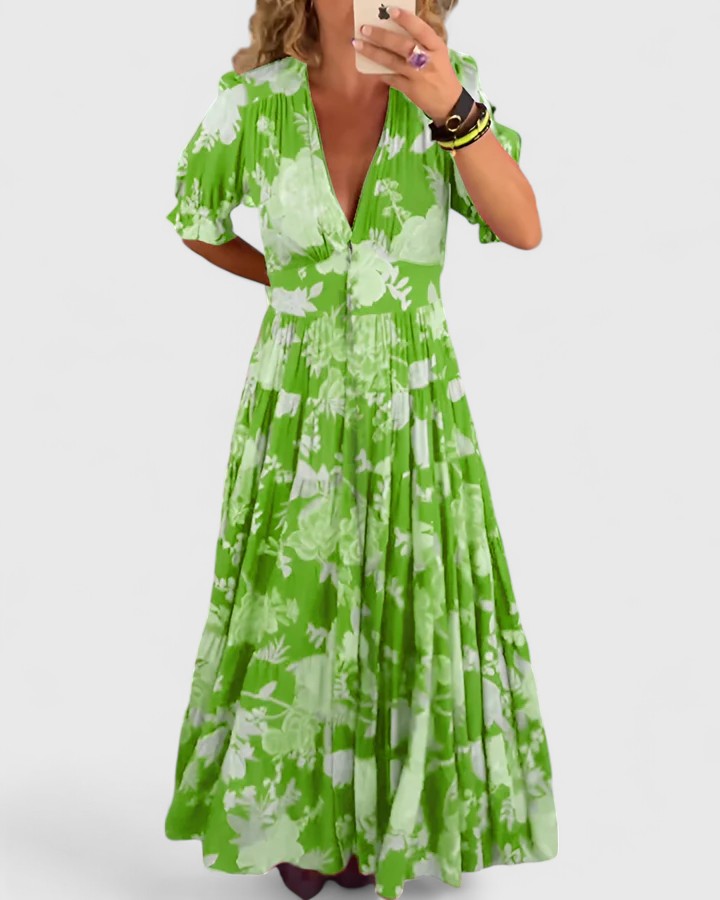 Minelda | Elegantes florales V-Ausschnitt-Kleid