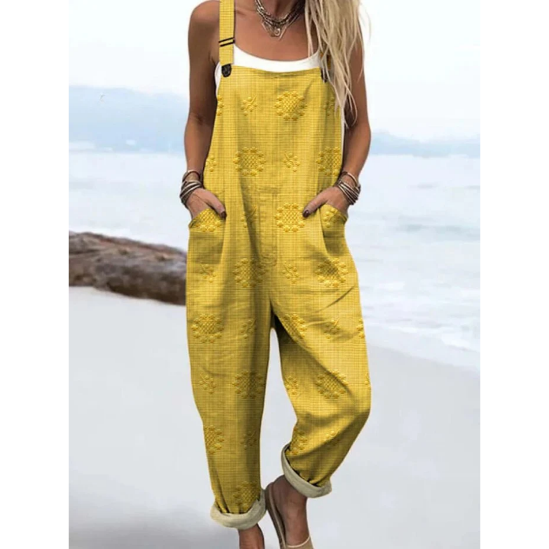 Women's Printed Jumpsuit - Tapered Leg Overalls with Stretch