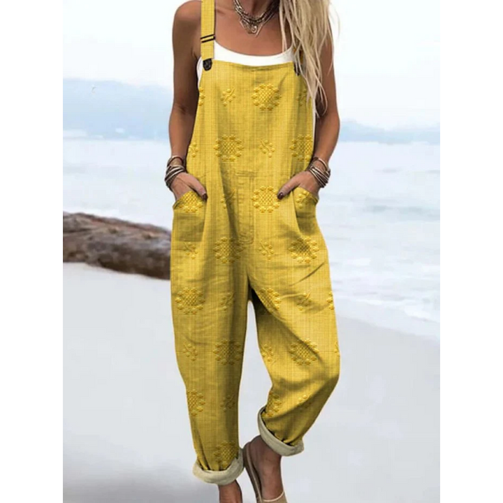 Women's Printed Jumpsuit - Tapered Leg Overalls with Stretch